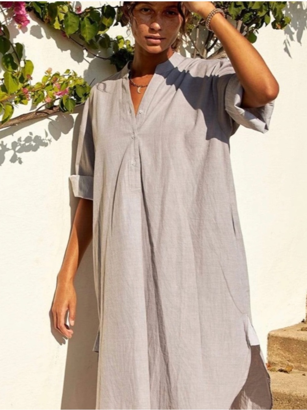 Mer Sea 100% Cotton Essential Shirt Dress L/XL Gray